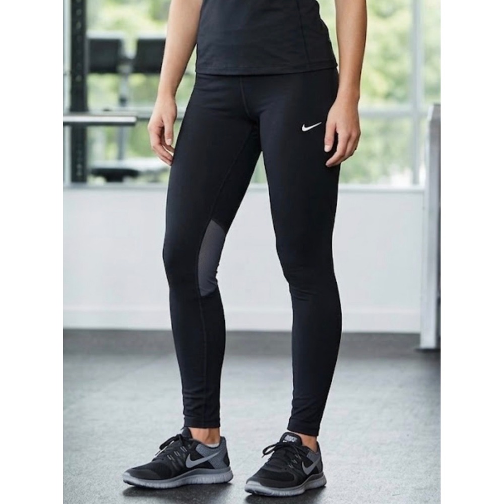 Nike Dri-FIT Women Running Leggings Black XL Mesh Trim Zipper Pocket 585323-010